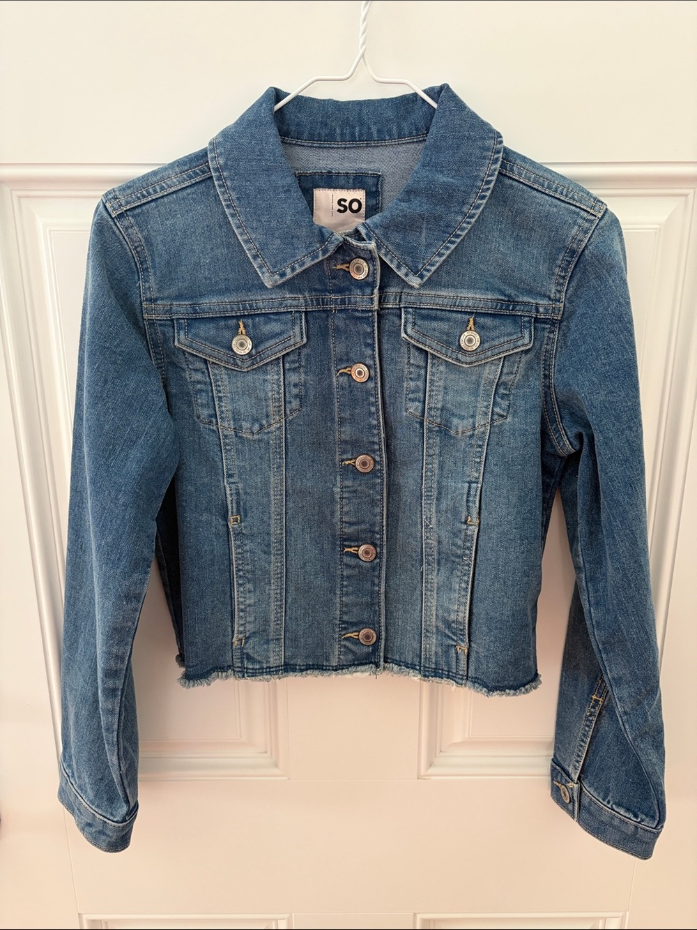 SO Medium Wash Denim Frayed Jean Jacket